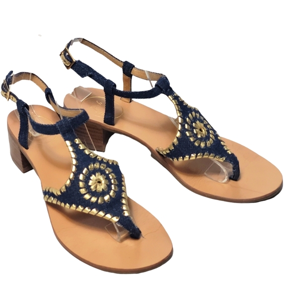 Jack Rogers Shoes - Jack Rogers Denim Blue Gold Leather Navajo Gladiator Sandals